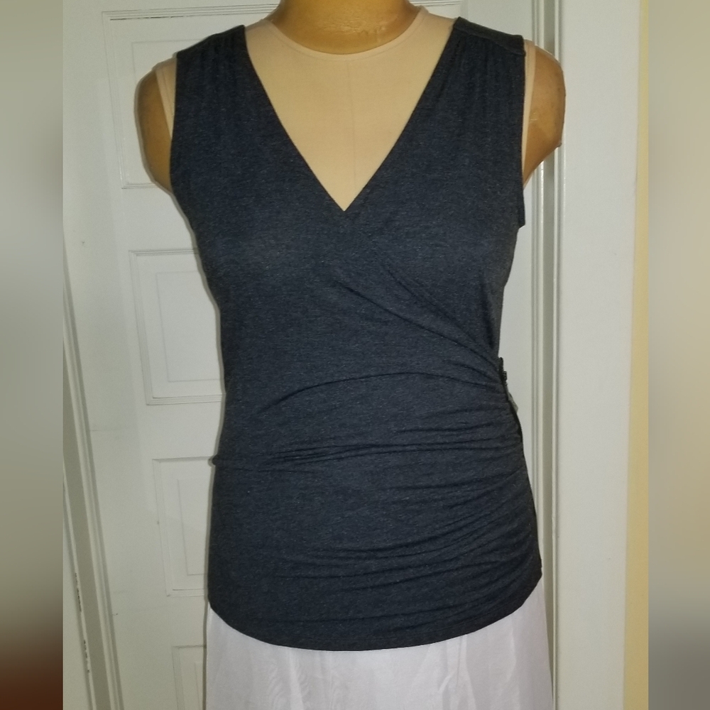 Banana Republic NWT Sleeveless Grey Top, Crossover Front, Side Ruching Size L